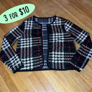 Black, White, & Red Plaid Cardigan